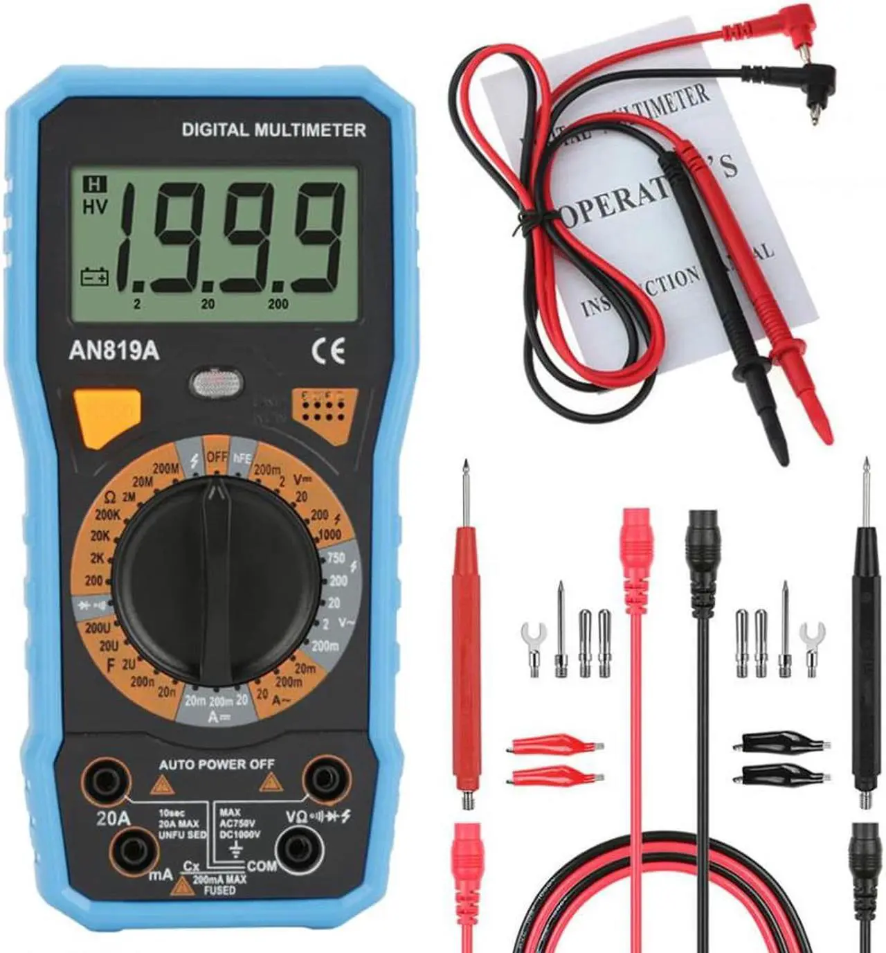 Alt view image 5 of 7 - ANENG AN819A Digital Multimeter Esr Meter True Rms Digital Multimeter Tester Voltmeter Battery Tester Multimetro Richmet - Blue