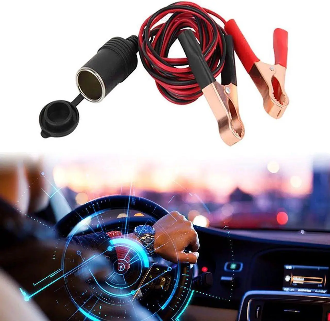 Alt view image 5 of 6 - Cigarette Lighter Battery Clip-on Car Cigarette Lighter Socket 50A 18AWG Adapter Car Battery Pump Alligator Extension Cord with Battery Clamp