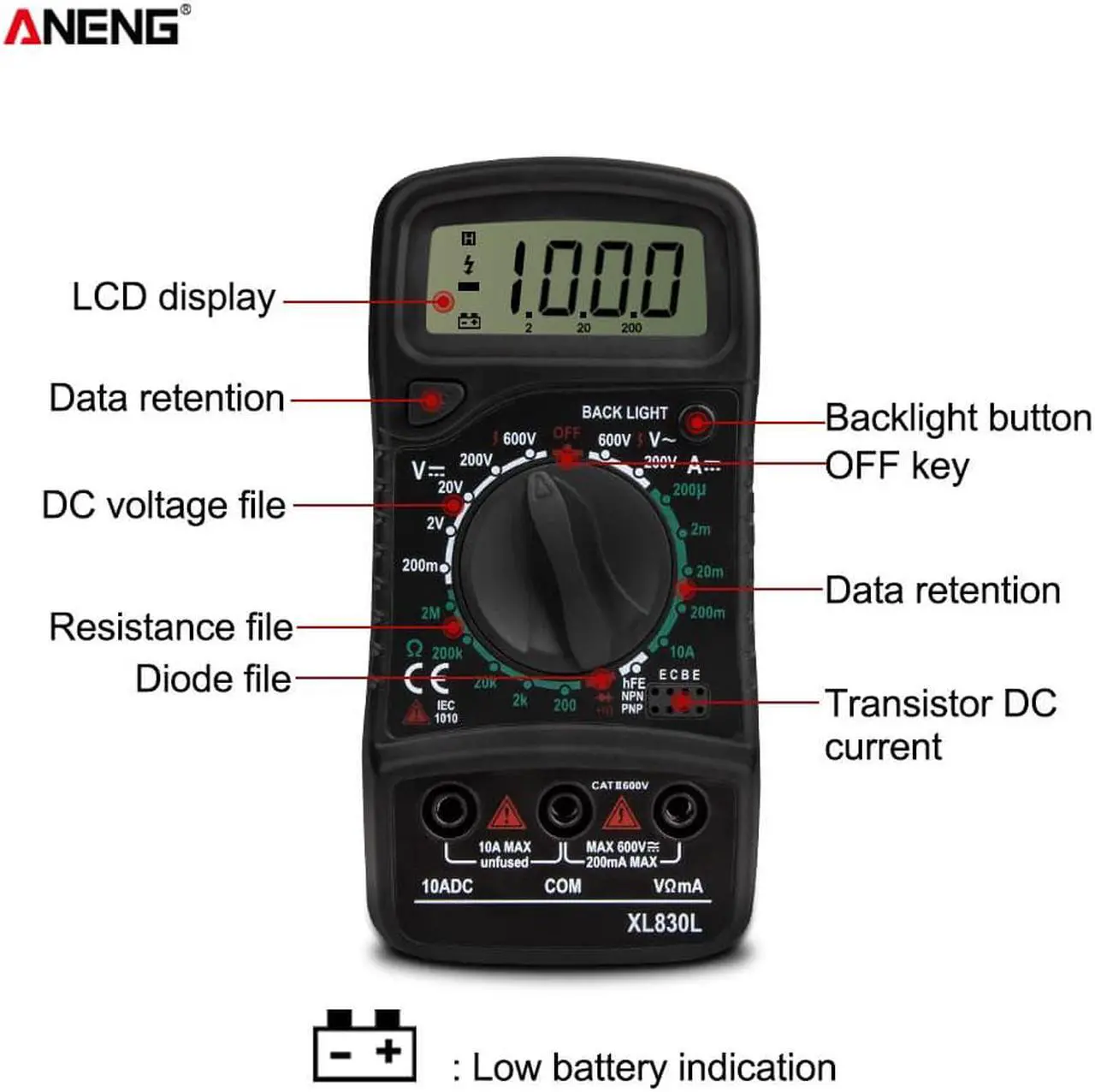 Alt view image 5 of 7 - ANENG XL830L Digital Multimeter Esr Meter Testers Automotive Electrical Dmm Transistor Peak Tester Meter    Capacitance Meter