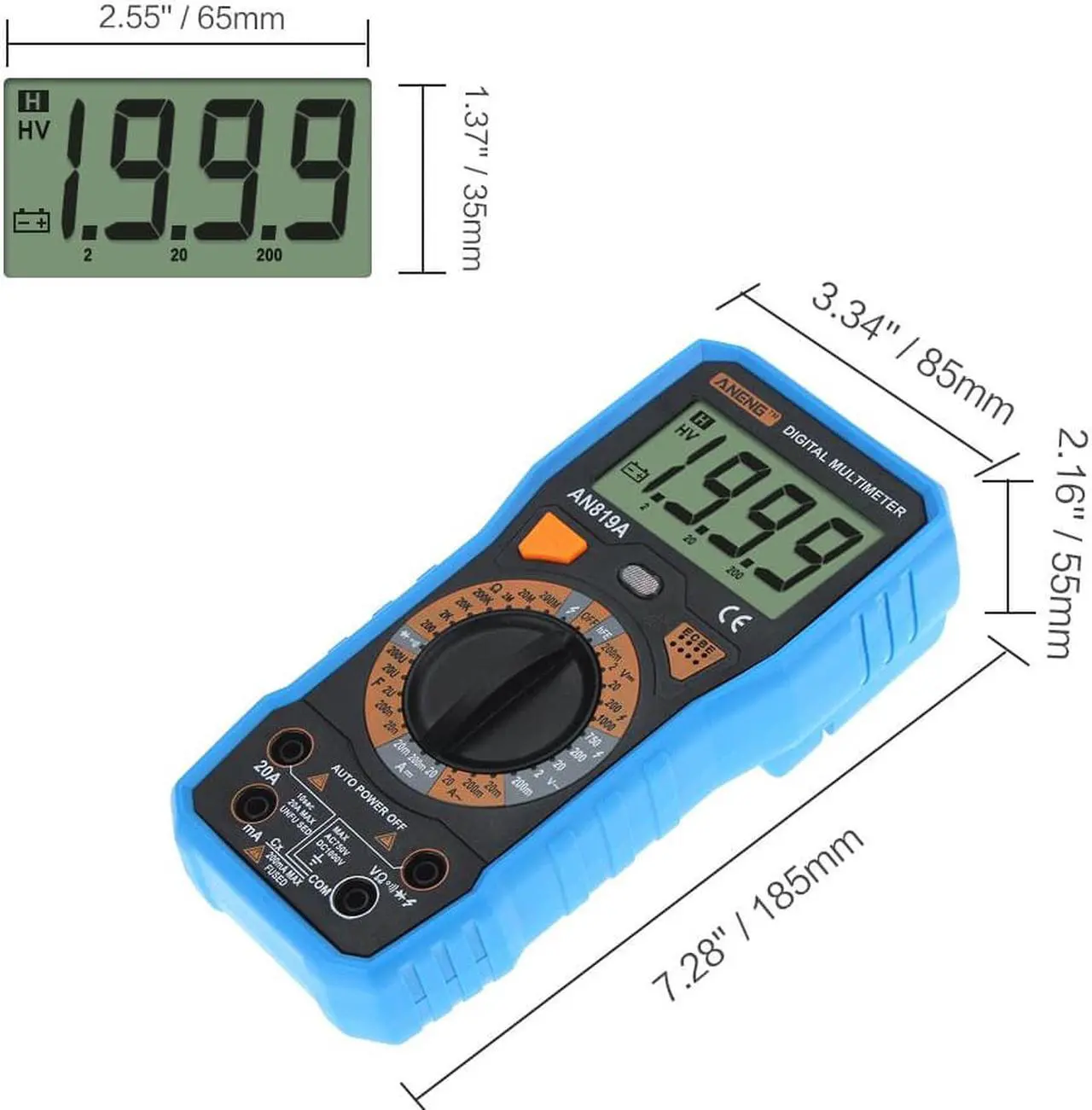 Alt view image 3 of 7 - ANENG AN819A Digital Multimeter Esr Meter True Rms Digital Multimeter Tester Voltmeter Battery Tester Multimetro Richmet - Blue
