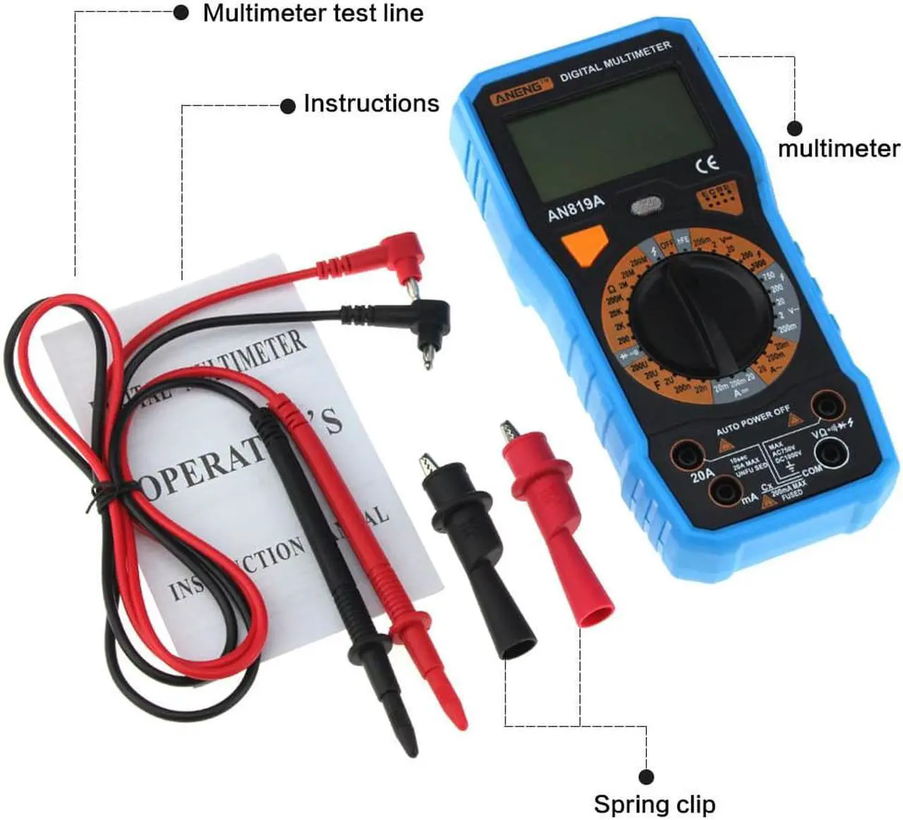 Alt view image 7 of 7 - ANENG AN819A Digital Multimeter Esr Meter True Rms Digital Multimeter Tester Voltmeter Battery Tester Multimetro Richmet - Blue