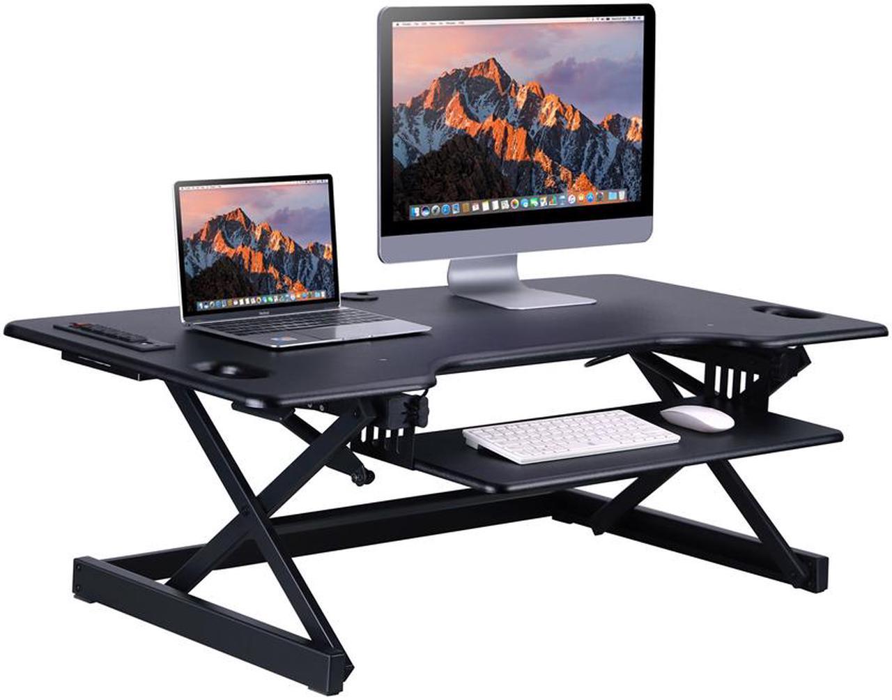 Rocelco 46" Sit To Stand Adjustable Height Desk Riser w/ USB & AC (BLACK)