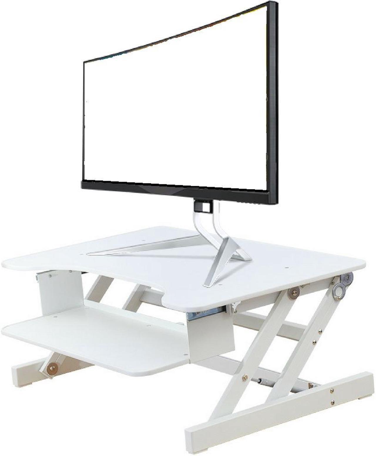 Rocelco 32" Sit To Stand Adjustable Height Desk Riser for 1 or 2 monitors, 50lbs capacity (WHITE)