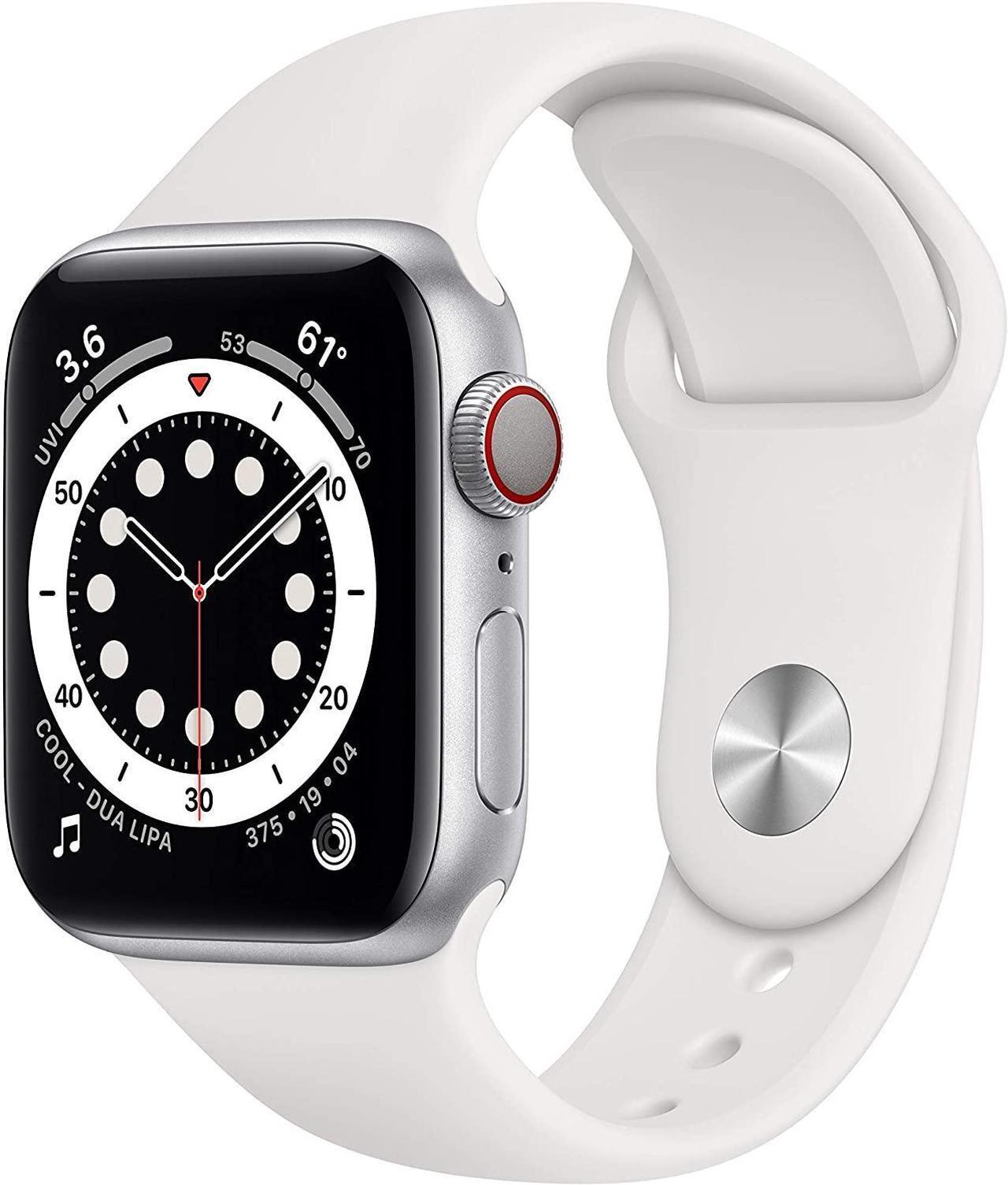 Alt view image 7 of 14 - Apple Watch Series 6 40mm Silver Aluminum Case with White Sport Band GPS + Cellular M02N3LL/A
