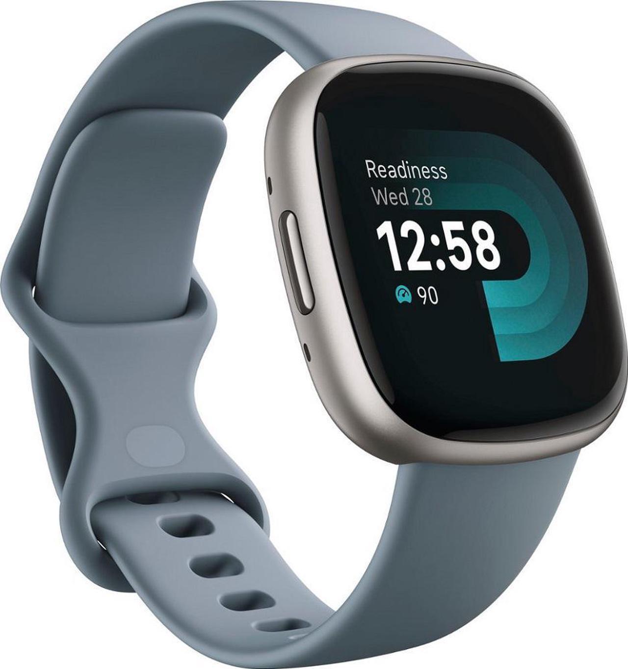 Main image of Fitbit Versa 4 Fitness Smartwatch, Waterfall Blue / Platinum Aluminum | FB523SRAG-US
