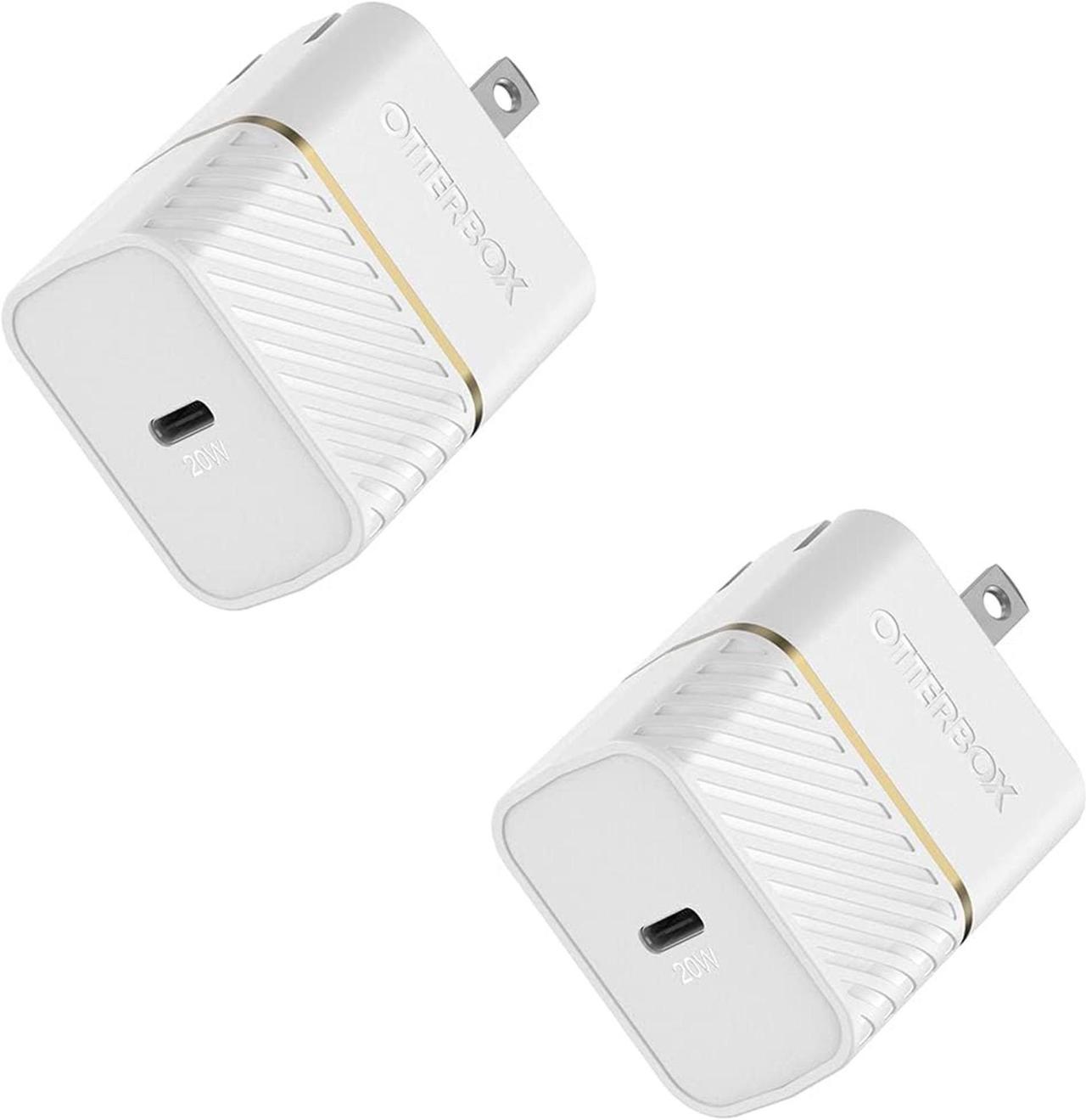 OtterBox Fast Charge USB-C Wall Charger 20W, Two-Pack - Cloud Dust White