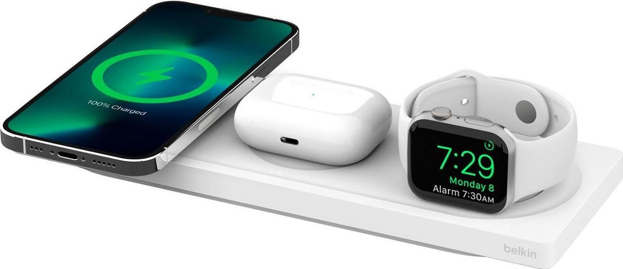 Alt view image 8 of 14 - BELKIN WIZ016TTWH BOOST CHARGE PRO White 3-in-1 Wireless Charging Pad with MagSafe