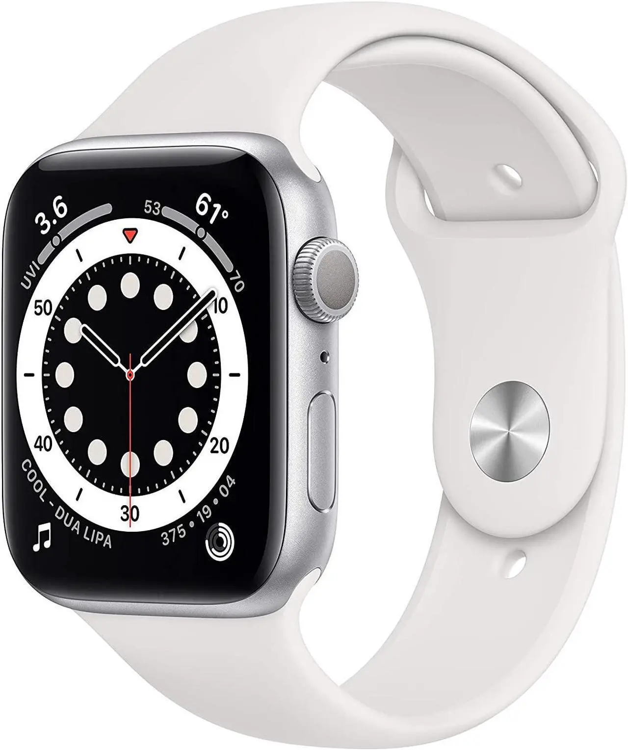 Alt view image 7 of 14 - Apple Watch Series 6 44mm Silver Aluminum Case with White Sport Band GPS M00D3LL/A A2292