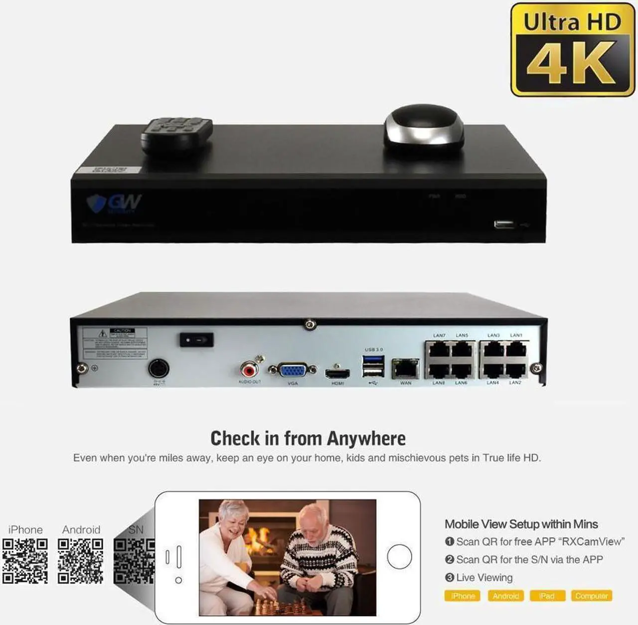 Alt view image 4 of 7 - GW 4K UltraHD 8MP Security Camera System, 8-channel H.265 UHD 4K NVR, 4 x 4K 8 Megapixel Waterproof Dome PoE IP Cameras, Smart AI Face Recognition Human/Vehicle Detection, 2TB HDD