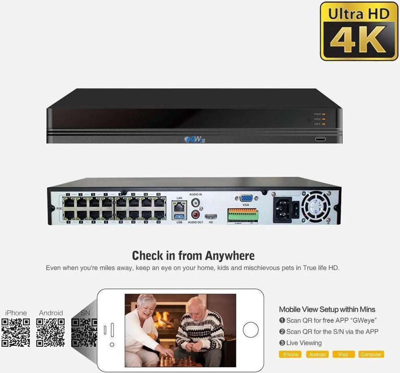 Alt view image 3 of 7 - GW Security 4K Smart AI 5X Optical Zoom Color Night Vision Security Camera System, 16 Channel H.265+ 8MP NVR, 12 x UHD 4K POE Microphone 2.7-13.5mm Motorized Zoom Lens Human Detection Bullet Camera
