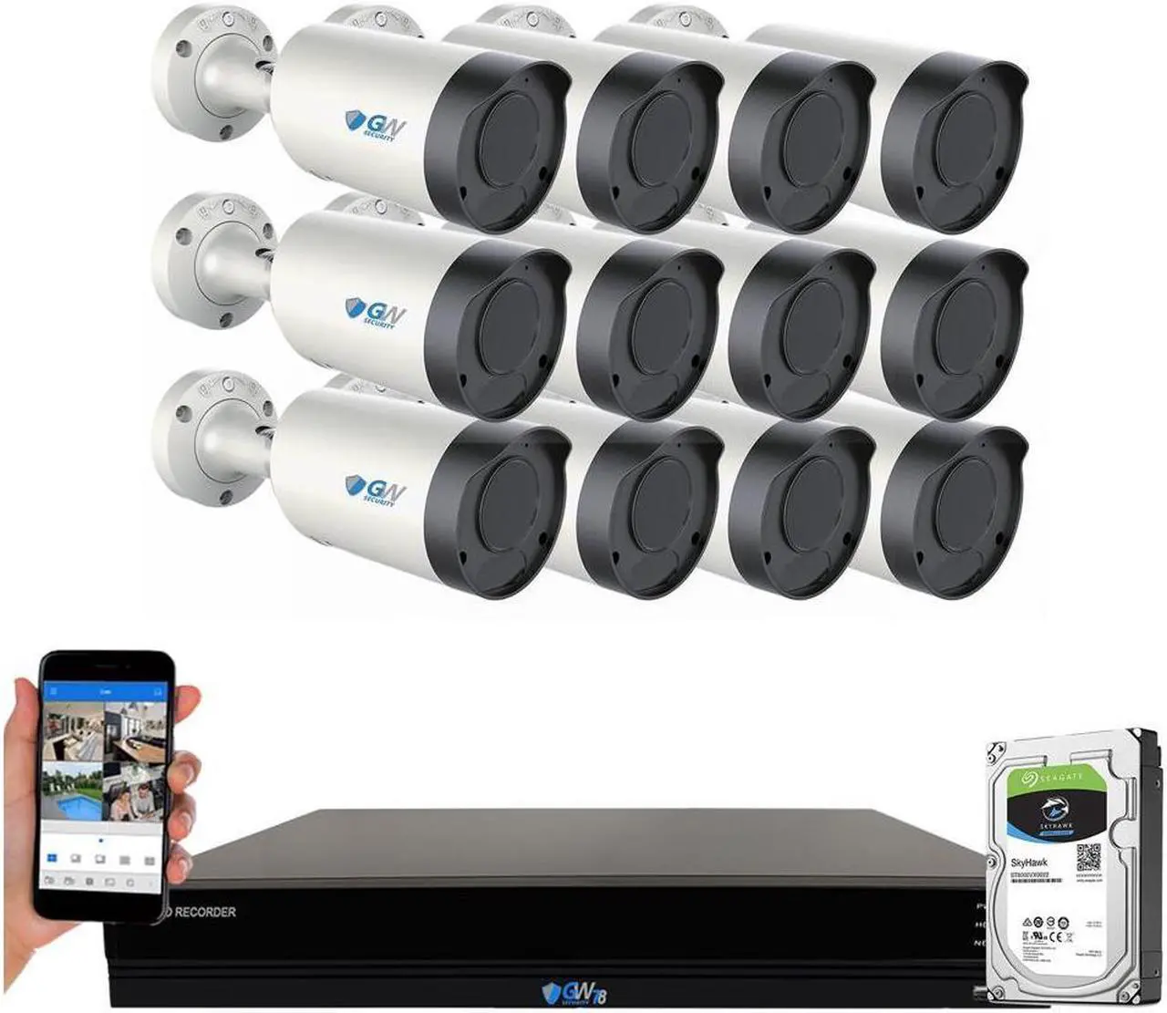 Main image of GW Security 4K Smart AI 5X Optical Zoom Color Night Vision Security Camera System, 16 Channel H.265+ 8MP NVR, 12 x UHD 4K POE Microphone 2.7-13.5mm Motorized Zoom Lens Human Detection Bullet Camera