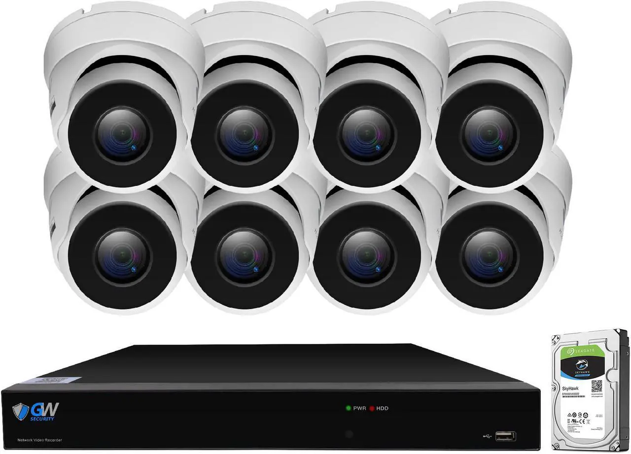 Main image of GW 4K UltraHD 8MP Security Camera System, 8-channel H.265 UHD 4K NVR, 8 x 4K 8 Megapixel Waterproof Dome PoE IP Cameras, Smart AI Face Recognition Human/Vehicle Detection, 2TB HDD
