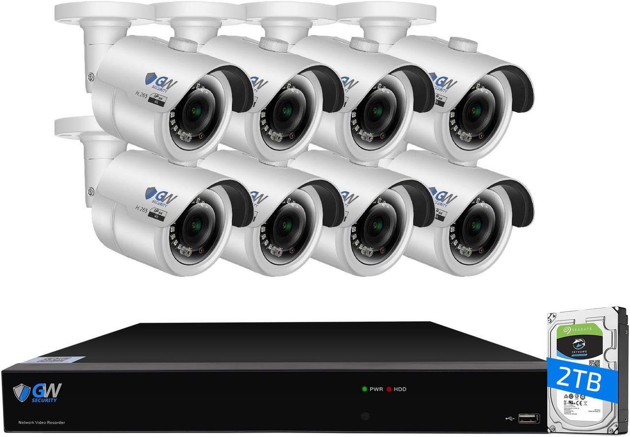 Main image of GW 4K UltraHD 8MP Security Camera System, 8-channel H.265 UHD 4K NVR, 8 x 4K 8 Megapixel Waterproof Bullet PoE IP Cameras, Smart AI Face Recognition Human/Vehicle Detection, 2TB HDD