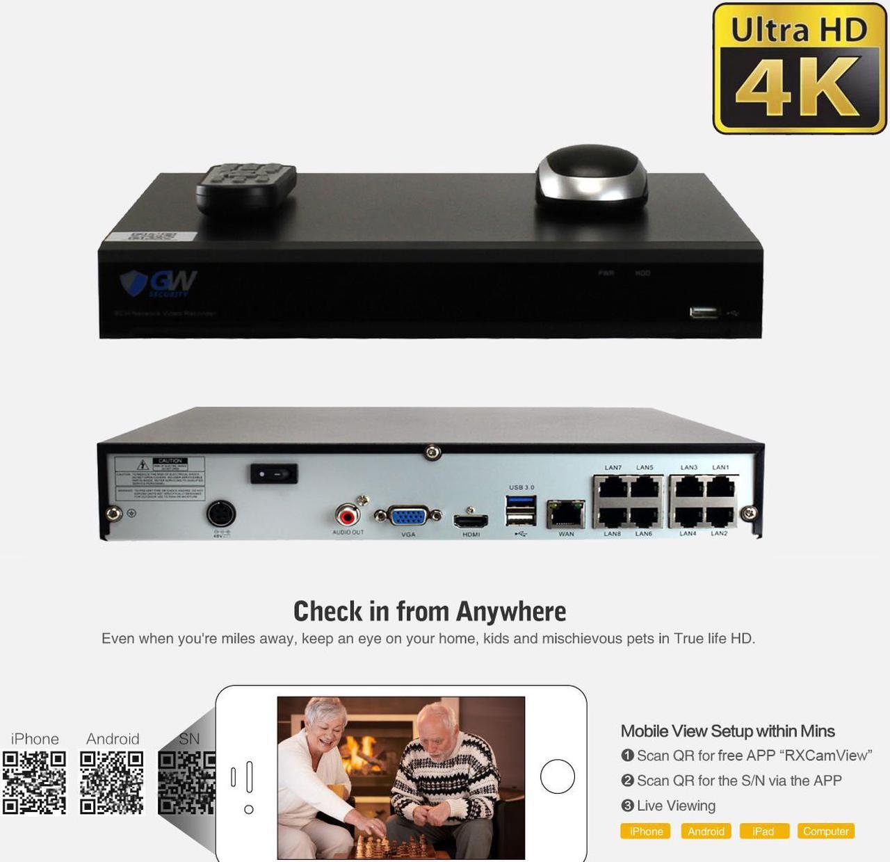 Alt view image 3 of 7 - GW 4K UltraHD 8MP Security Camera System, 8-channel H.265 UHD 4K NVR, 8 x 4K 8 Megapixel Waterproof Bullet PoE IP Cameras, Smart AI Face Recognition Human/Vehicle Detection, 2TB HDD