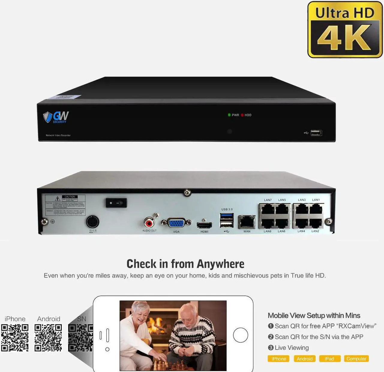 Alt view image 3 of 7 - GW Security UltraHD 4K 8 Channel H.265+ NVR 8MP Security Camera System, 4 x 4K 8MP Outdoor/Indoor Dome PoE IP Cameras, Smart AI Face Recognition Human/Vehicle Detection, 2TB HDD