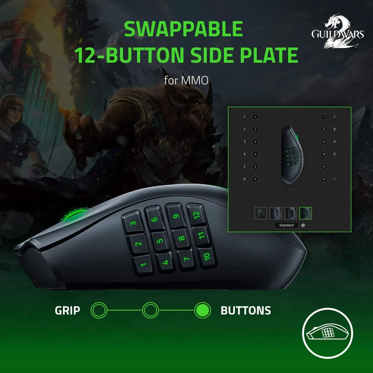 Alt view image 3 of 17 - Razer Naga Pro Wireless Gaming Mouse: Interchangeable Side Plate w/ 2, 6, 12 Button Configurations - Focus+ 20K DPI Optical Sensor - Fastest Gaming Mouse Switch - Chroma RGB Lighting