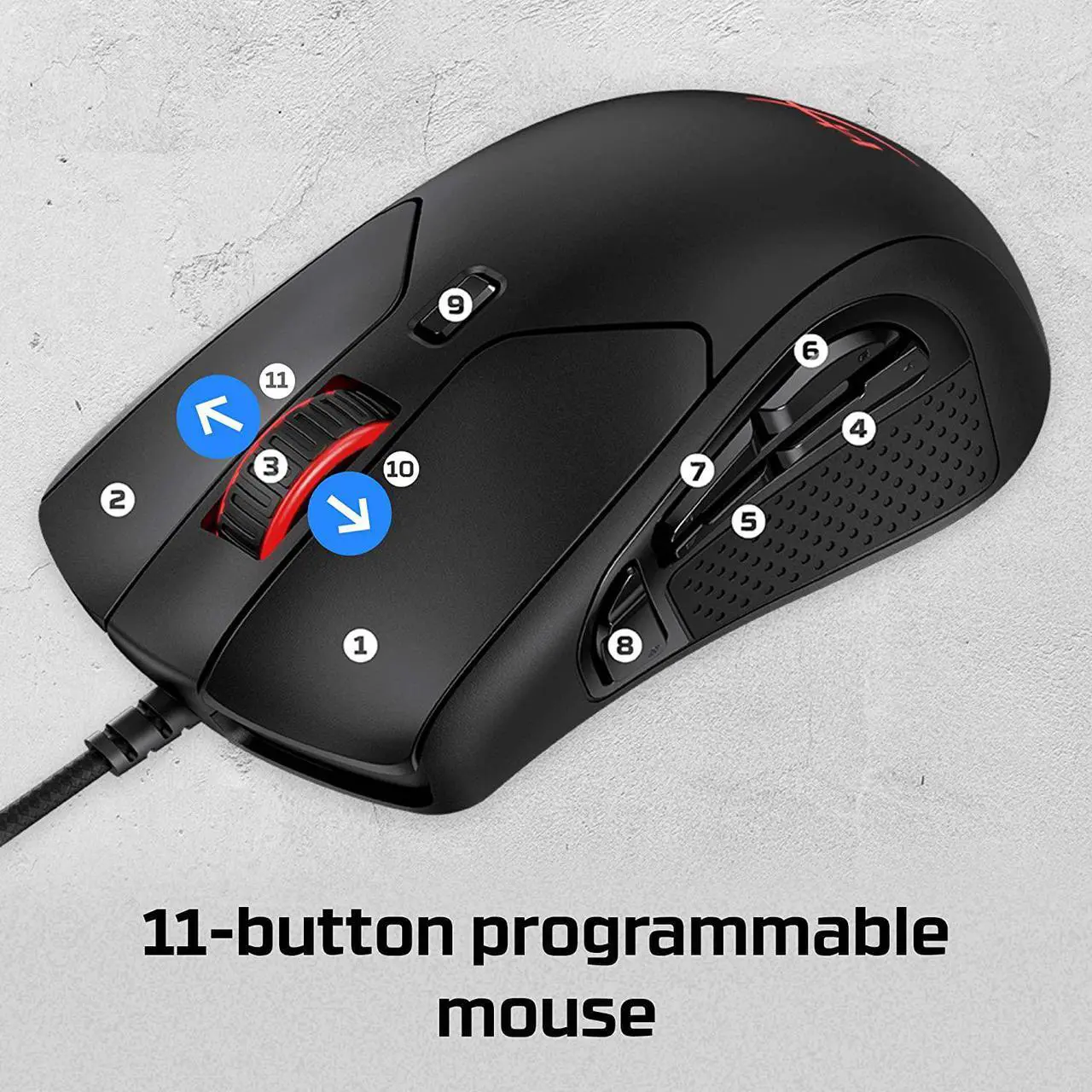 Alt view image 2 of 15 - HyperX Pulsefire Raid – Gaming Mouse, 11 Programmable Buttons, RGB, Ergonomic Design, Comfortable Side Grips, Software-Controlled Customization