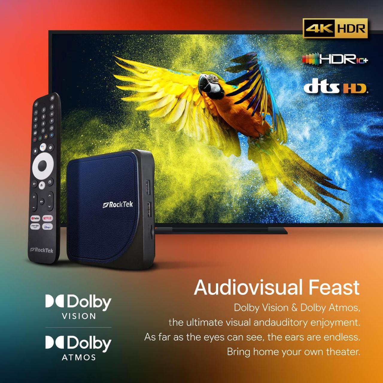 Alt view image 5 of 7 - ROCKTEK G2 4K Streaming Box | Android TV Game Console (Bluetooth/WLAN) | 4K HDR | Google Assistant | Netflix / Disney+ / HBO Max / Prime Video Support
