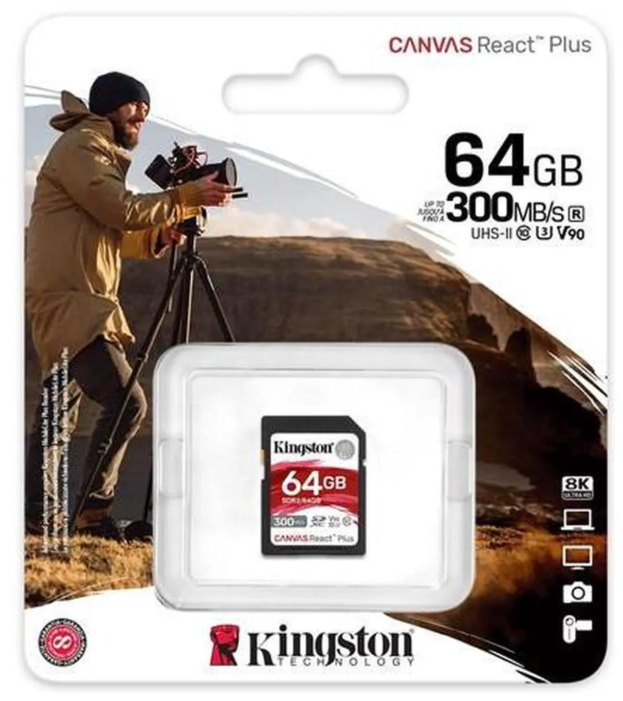 Alt view image 7 of 8 - Kingston Canvas React Plus 64GB Secure Digital Extended Capacity (SDXC) Flash Card Model SDR2/64GB