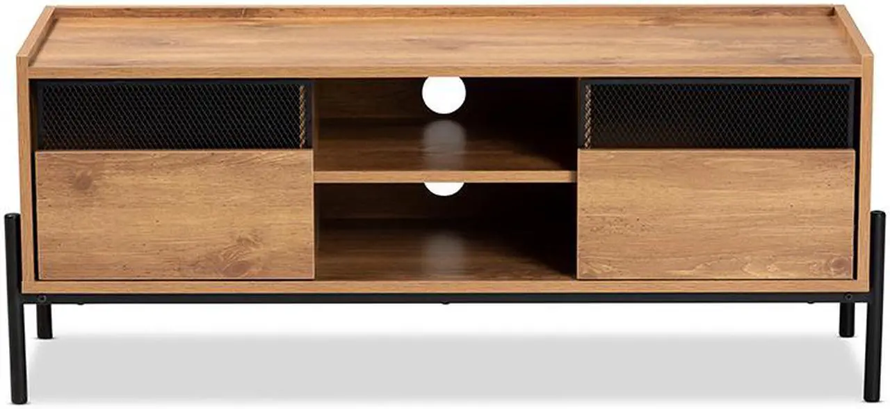 Alt view image 3 of 20 - Baxton Studio Tasman Modern and Contemporary Industrial Natural Brown Finished Wood and Black Metal 2-Door TV Stand