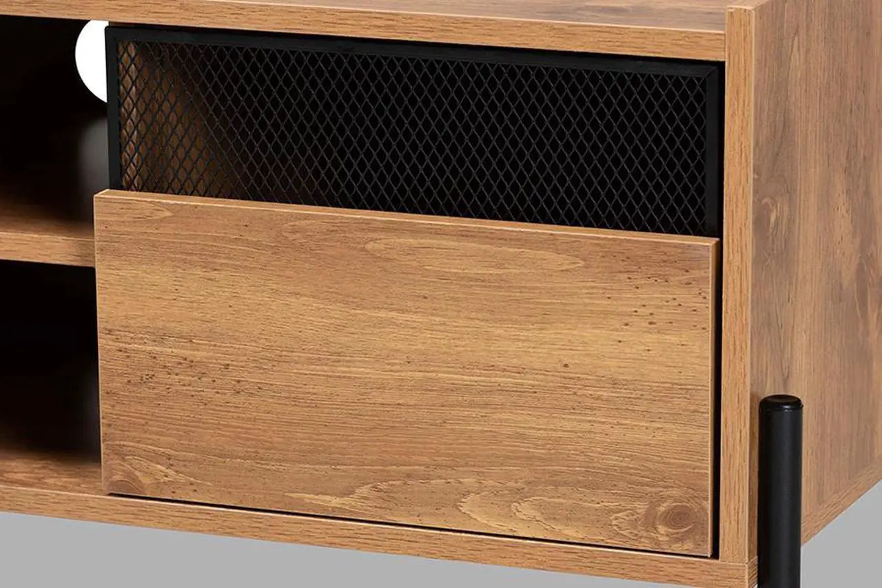 Alt view image 5 of 20 - Baxton Studio Tasman Modern and Contemporary Industrial Natural Brown Finished Wood and Black Metal 2-Door TV Stand