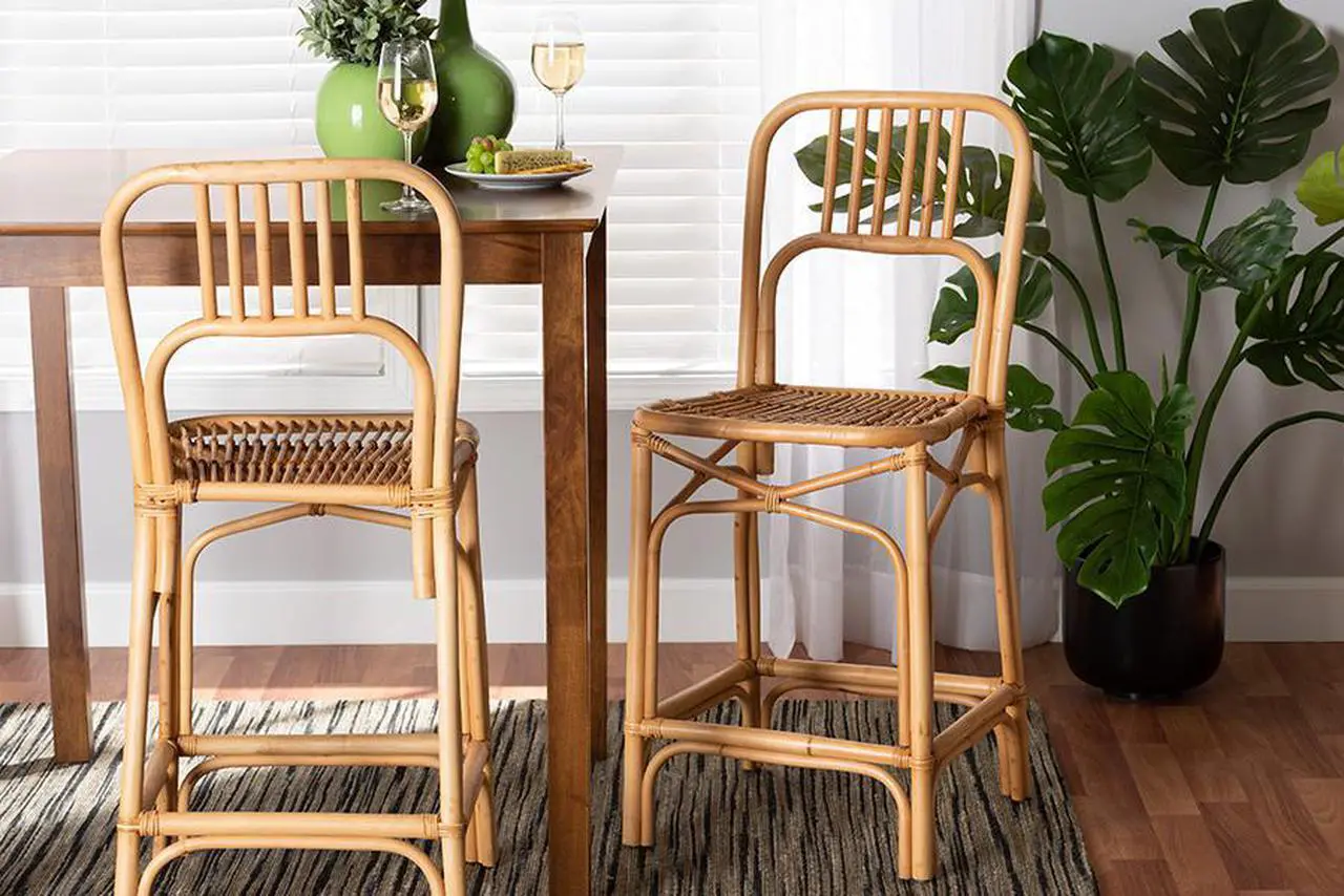 Alt view image 7 of 20 - Baxton Studio Ivora Modern Bohemian Natural Brown Rattan Counter Stool