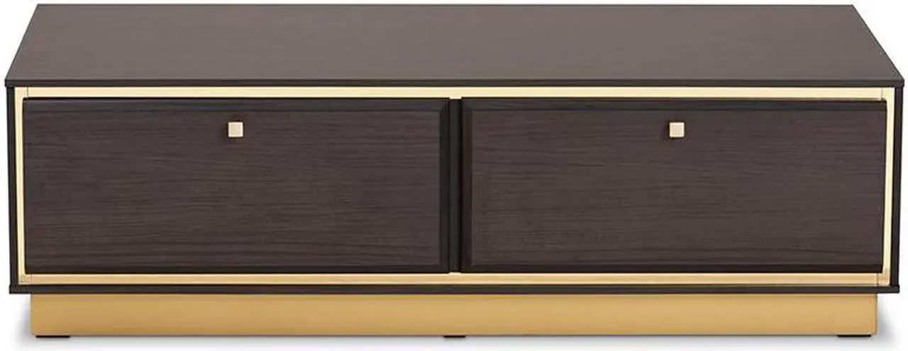 Alt view image 3 of 20 - Baxton Studio Cormac Mid-Century Modern Transitional Dark Brown Finished Wood and Gold Metal 2-Drawer Coffee Table