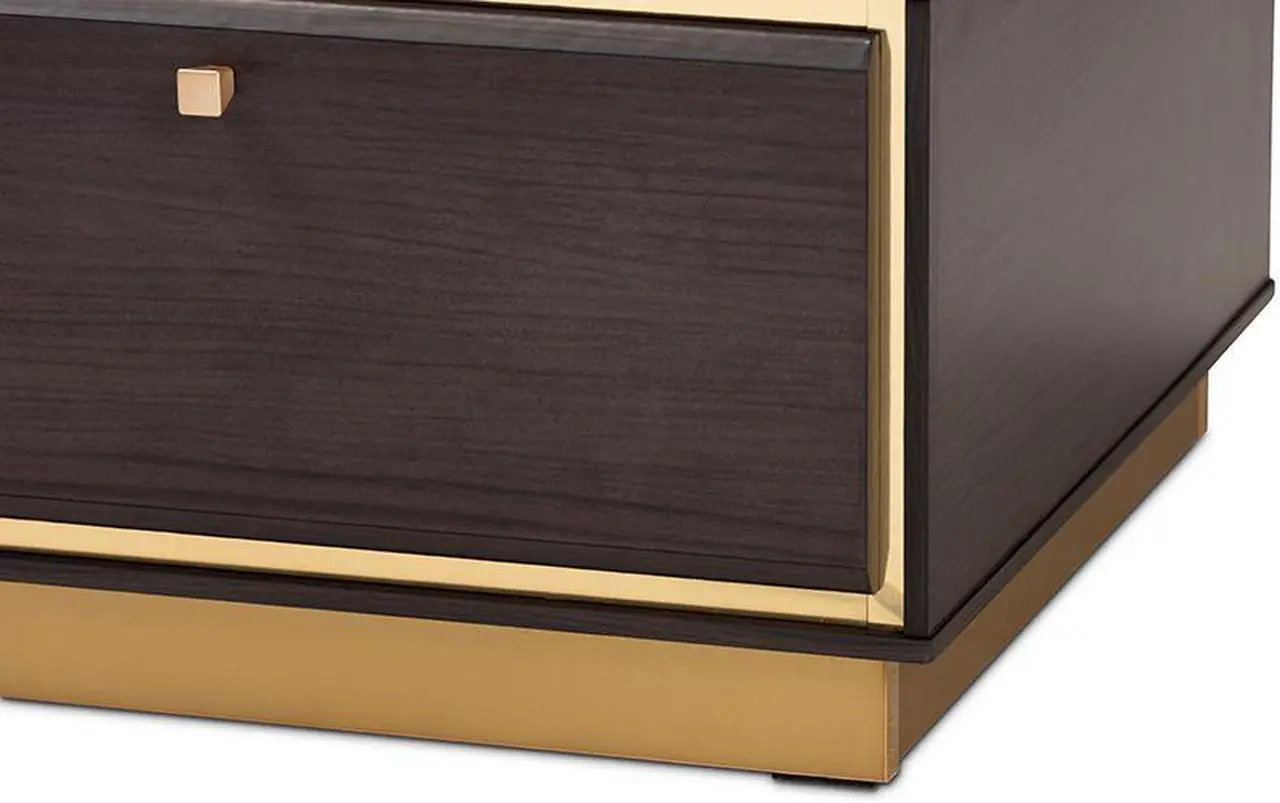 Alt view image 6 of 20 - Baxton Studio Cormac Mid-Century Modern Transitional Dark Brown Finished Wood and Gold Metal 2-Drawer Coffee Table
