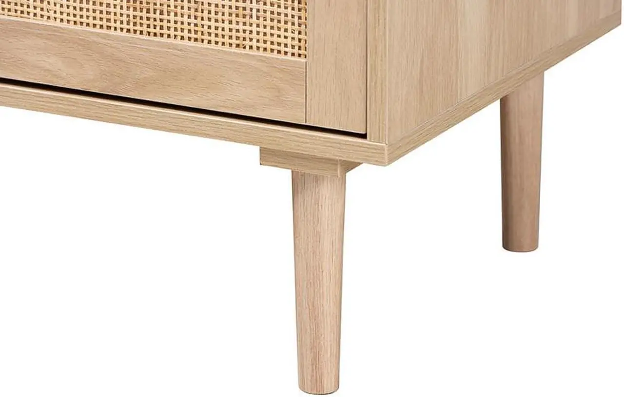 Alt view image 6 of 20 - Baxton Studio Harrison Mid-Century Modern Natural Brown Finished Wood and Natural Rattan 3-Drawer Sideboard
