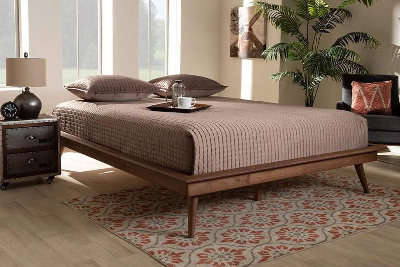 Alt view image 5 of 10 - Baxton Studio Karine Mid-Century Modern Walnut Brown Finished Wood Queen Size Platform Bed Frame, Low Profile Beds, Ash Finish, Queen, Home & Living