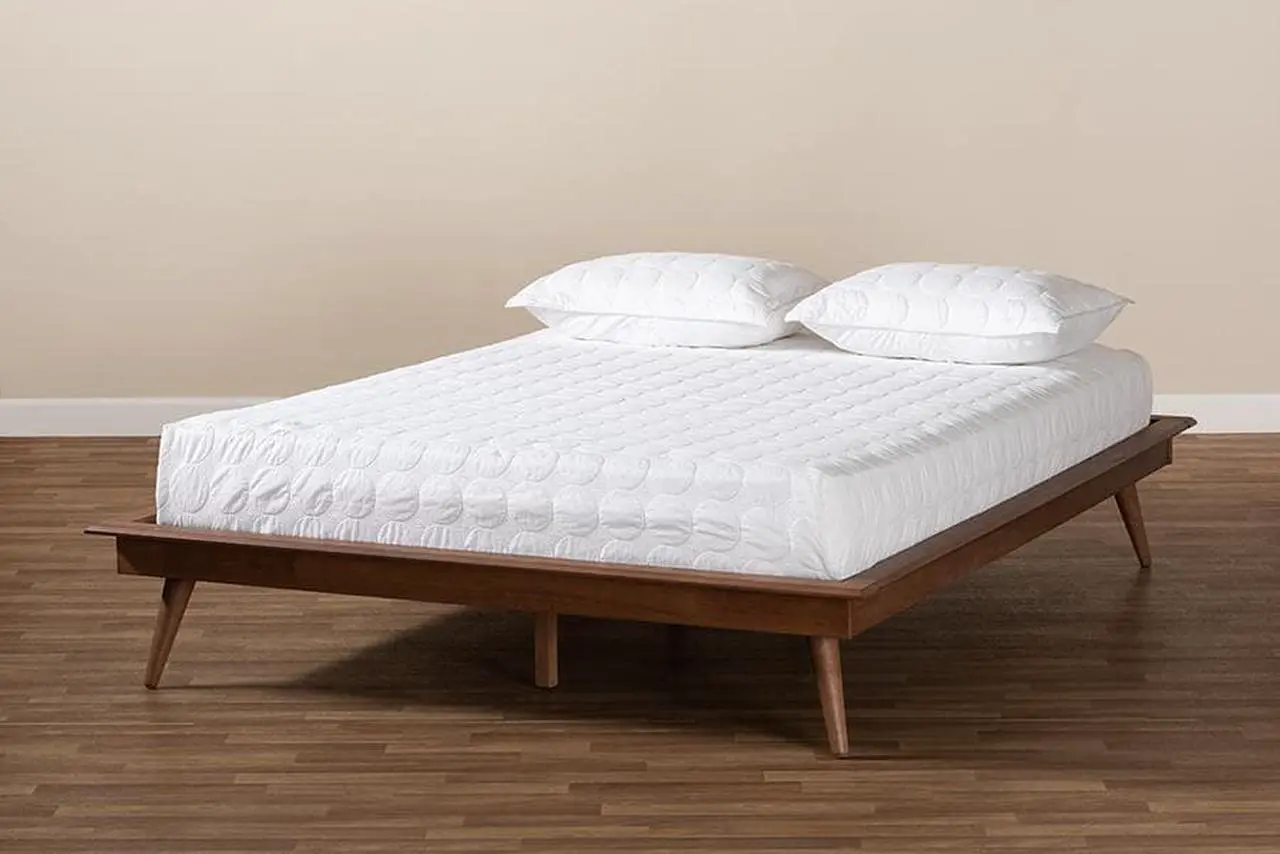 Alt view image 6 of 10 - Baxton Studio Karine Mid-Century Modern Walnut Brown Finished Wood Queen Size Platform Bed Frame, Low Profile Beds, Ash Finish, Queen, Home & Living