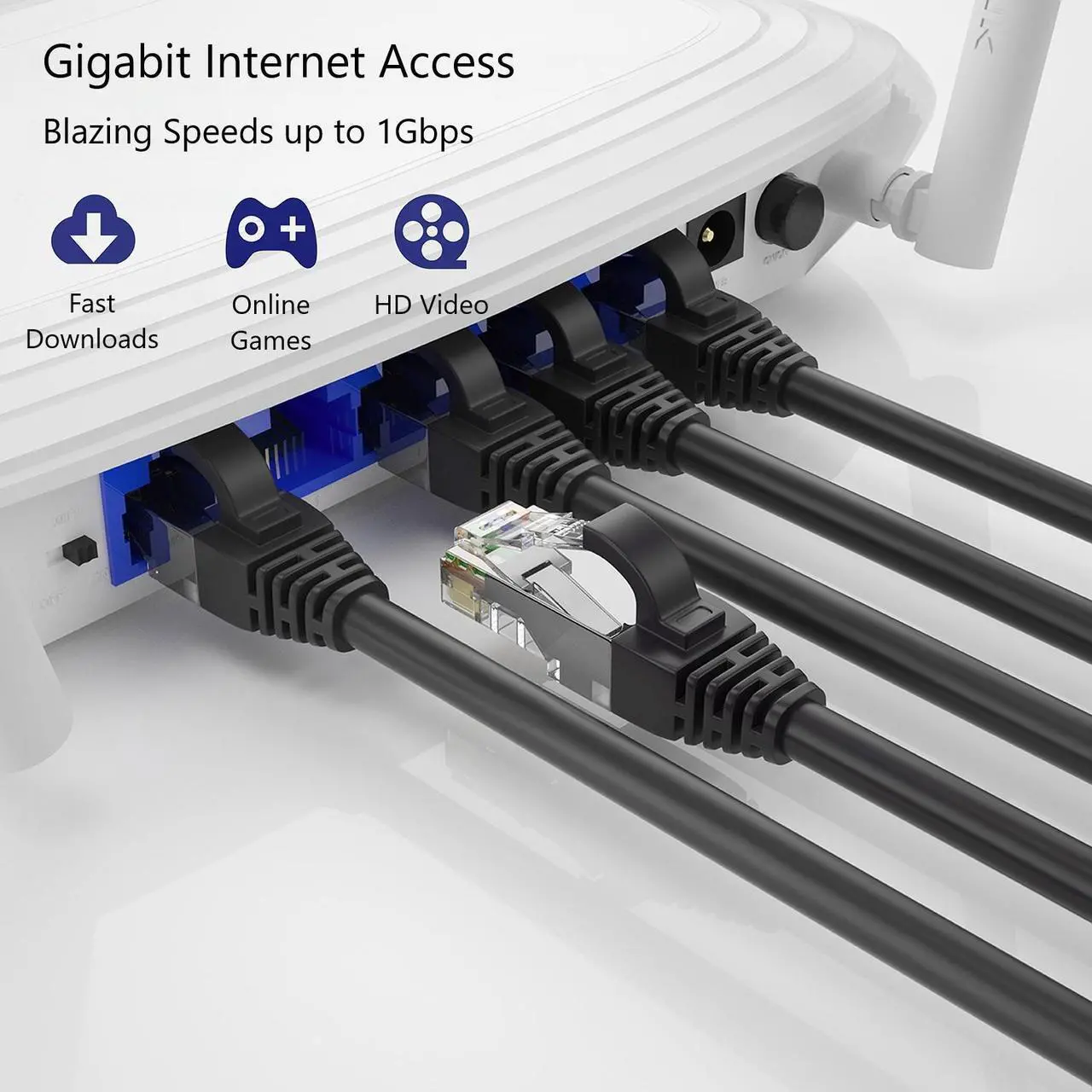 Alt view image 2 of 2 - QualGear RJ45 Cat 6 Outdoor Ethernet Patch Cable, 1Gpbs High-Speed Cable, 250MHz, Gold Plated Contacts, 150 ft, Black, Outdoor