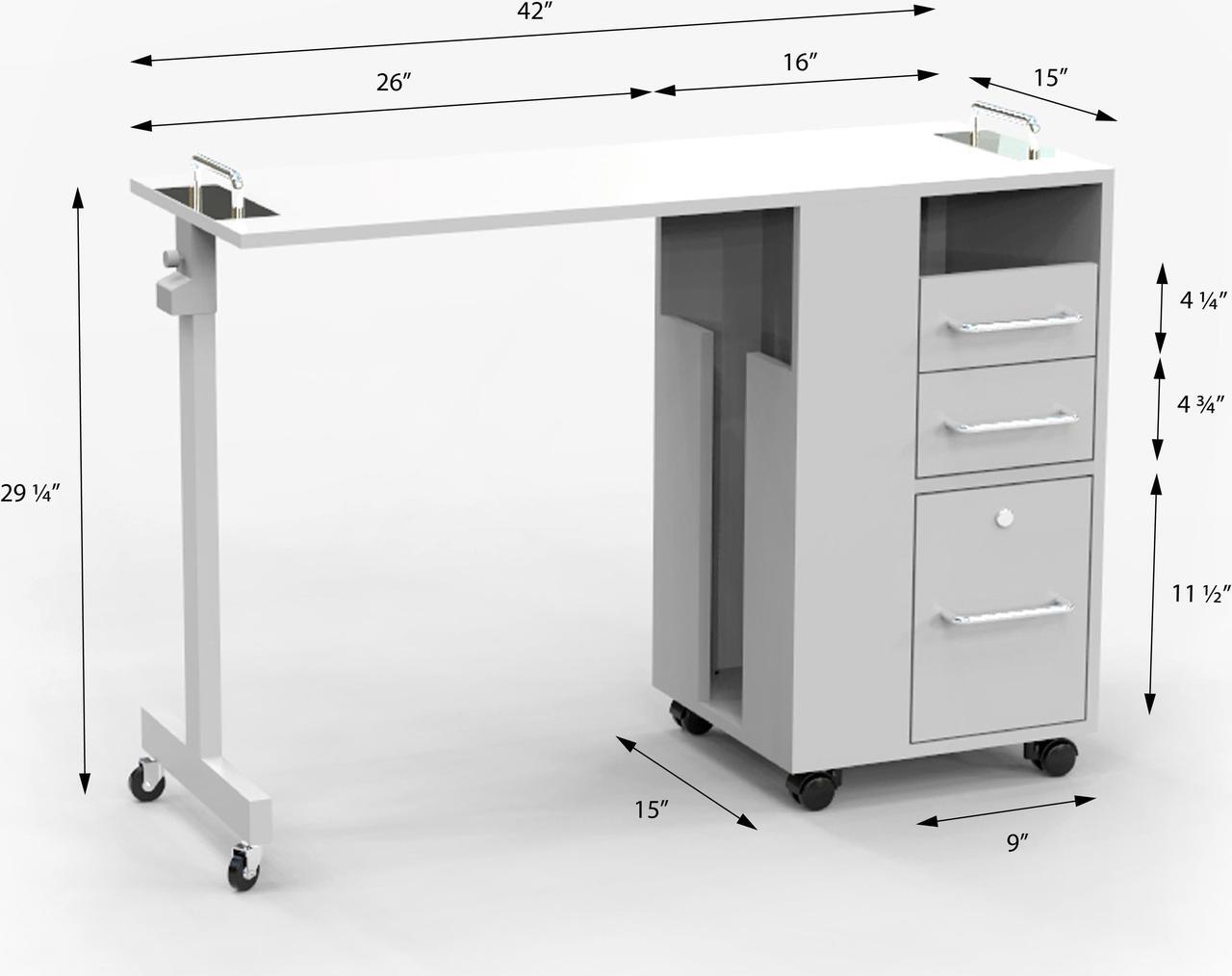 Alt view image 6 of 7 - Taylor Manicure Table Nail Desk, Versatile Foldable Station, Adjustable Length with Storage Cabinet for Salon Home Studio, White/Grey