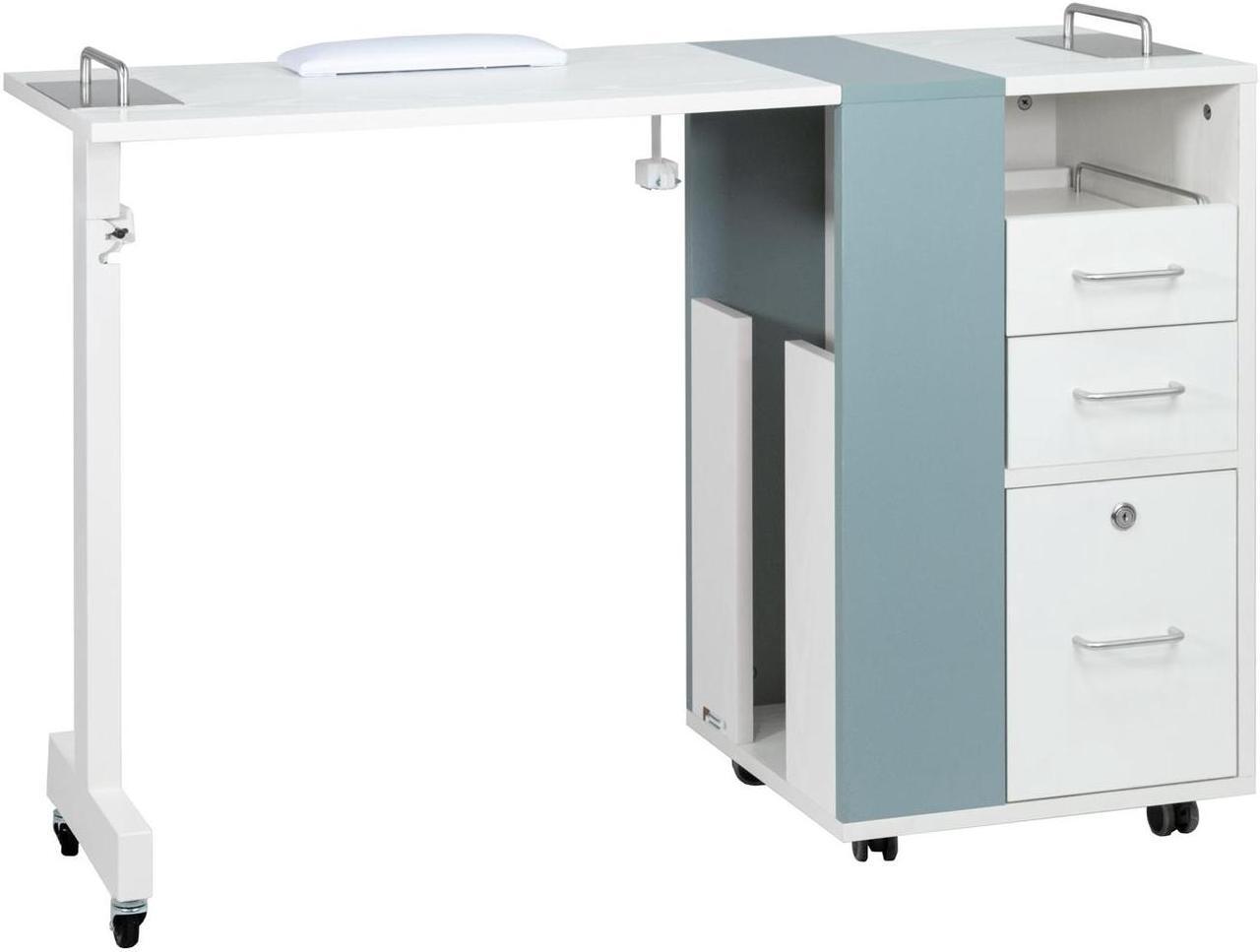 Main image of Taylor Manicure Table Nail Desk, Versatile Foldable Station, Adjustable Length with Storage Cabinet for Salon Home Studio, White/Grey