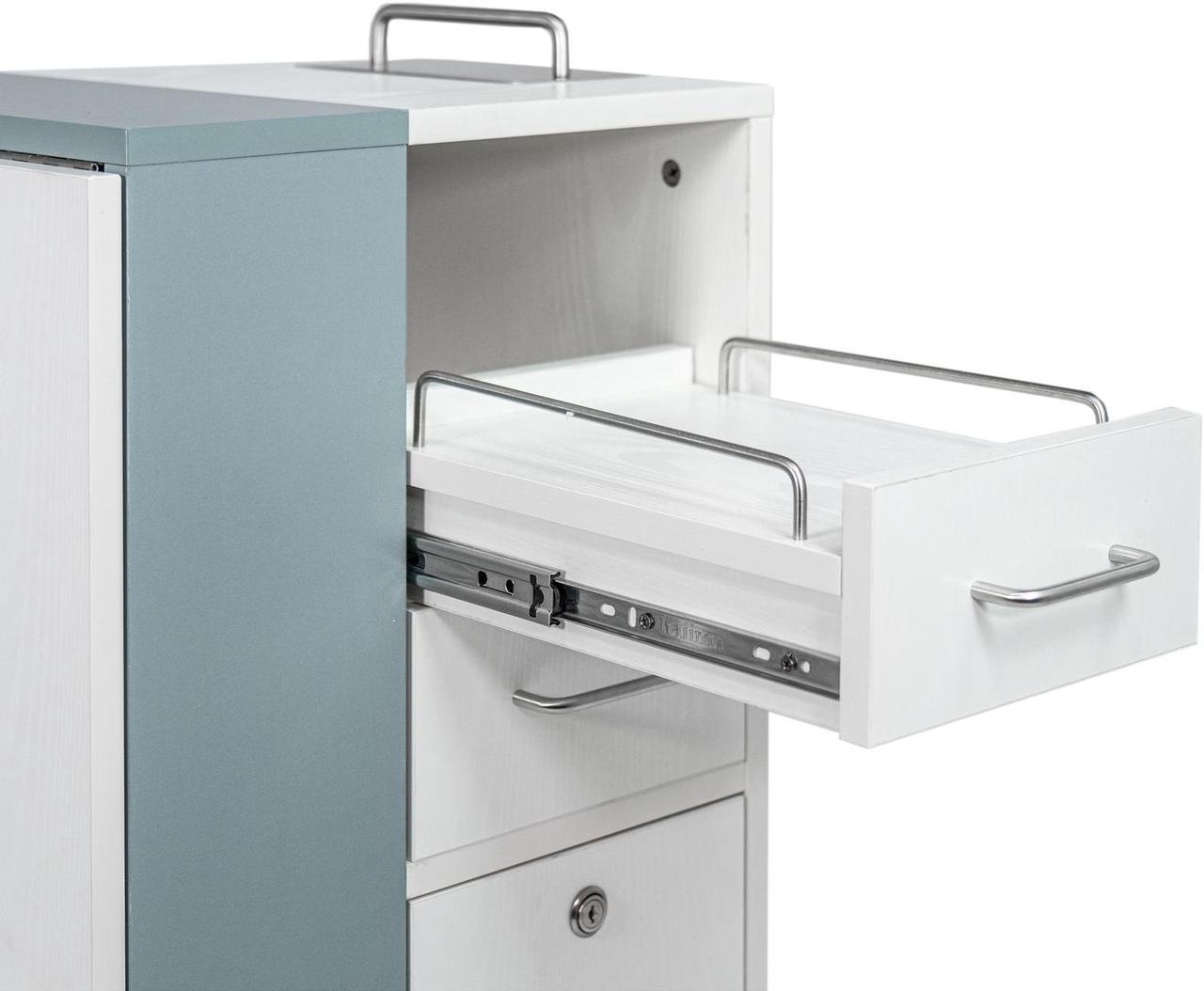 Alt view image 3 of 7 - Taylor Manicure Table Nail Desk, Versatile Foldable Station, Adjustable Length with Storage Cabinet for Salon Home Studio, White/Grey