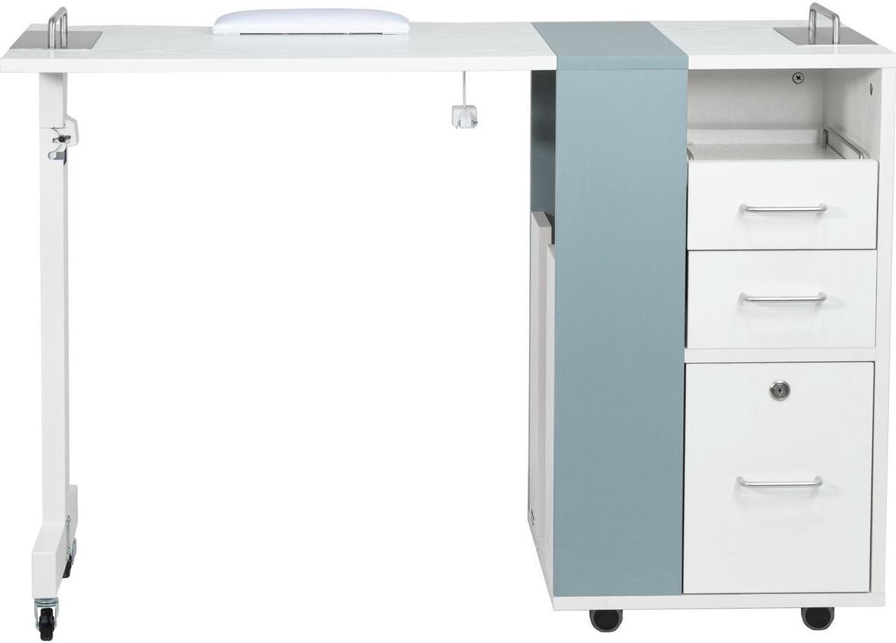 Alt view image 7 of 7 - Taylor Manicure Table Nail Desk, Versatile Foldable Station, Adjustable Length with Storage Cabinet for Salon Home Studio, White/Grey