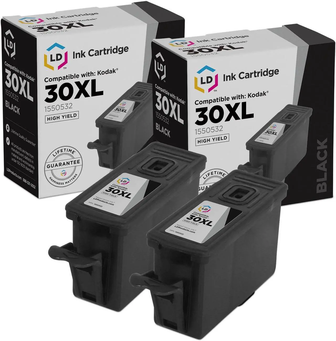 Main image of LD Products Compatible Ink Cartridge Replacement for Kodak 30XL 1550532 High Yield (Black, 2-Pack)
