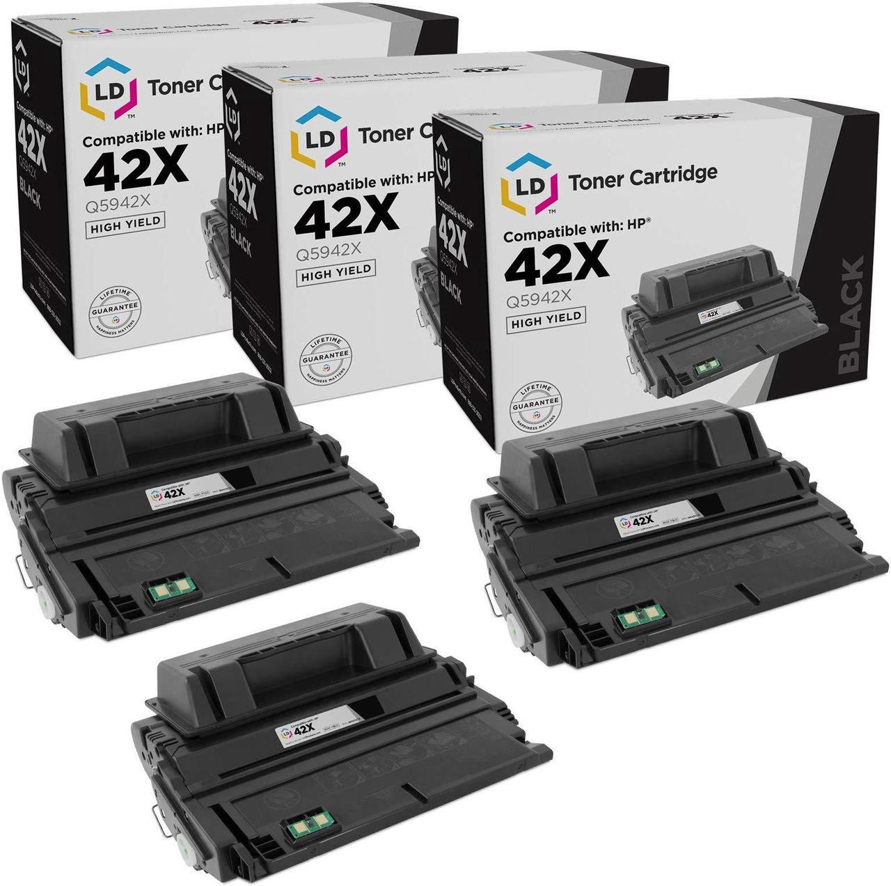 Main image of LD Remanufactured Replacement Laser Toner Cartridges for HP Q5942X (42X) HY Black (3 Pack) for the LaserJet 4250, 4250dtn, 4250dtnsl, 4250n, 4250tn, 4350, 4350dtn, 4350dtnsl, 4350n, & 4350tn Printers