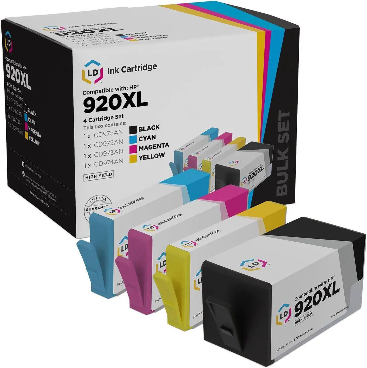 Main image of LD Products Ink Cartridge Replacement Set for HP 920XL 920 XL High Yield: 1 CD975AN Black, 1 CD972AN Cyan, 1 CD973AN Magenta, 1 CD974AN Yellow