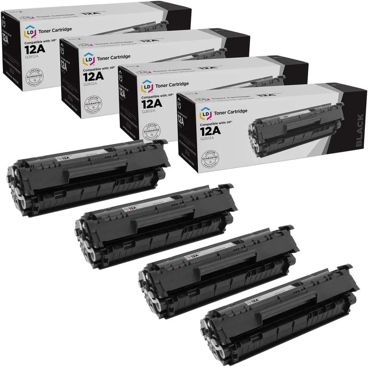 Main image of LD Products Compatible Replacements for HP 12A Black Toner Cartridge 4-Pack