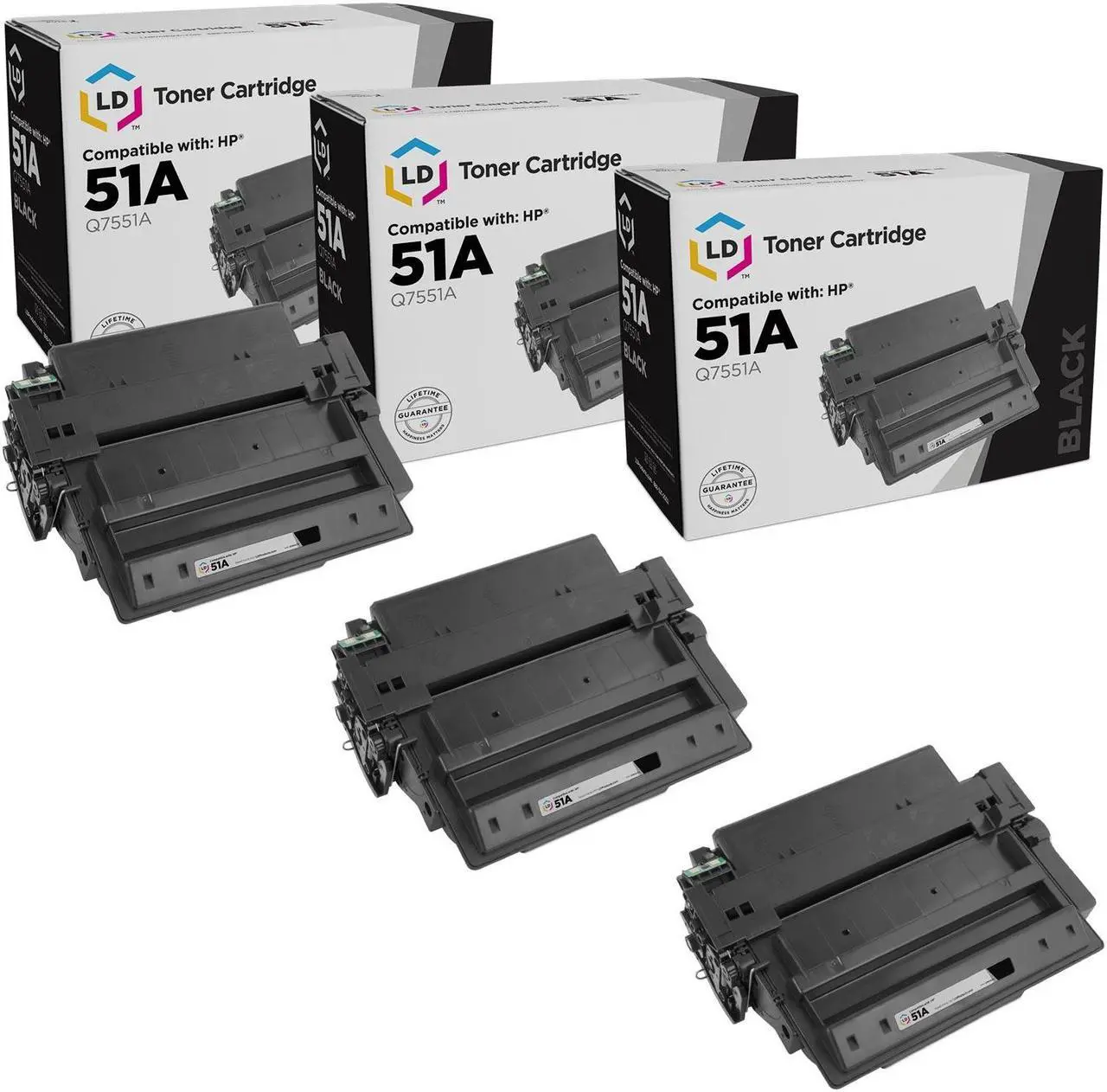 Main image of LD Products Compatible Toner Cartridge Replacement for HP 51A Q7551A (Black, 3-Pack)