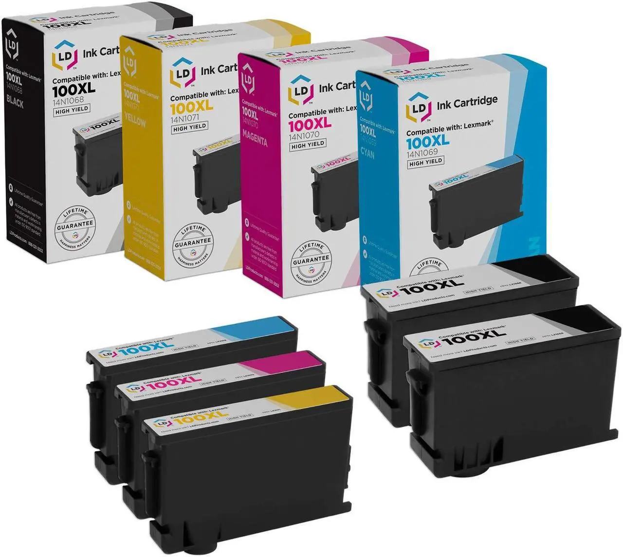 Main image of LD Products Compatible Ink Cartridge Replacement for Lexmark 100XL High Yield (2 Black, 1 Cyan, 1 Magenta, 1 Yellow, 5-Pack)