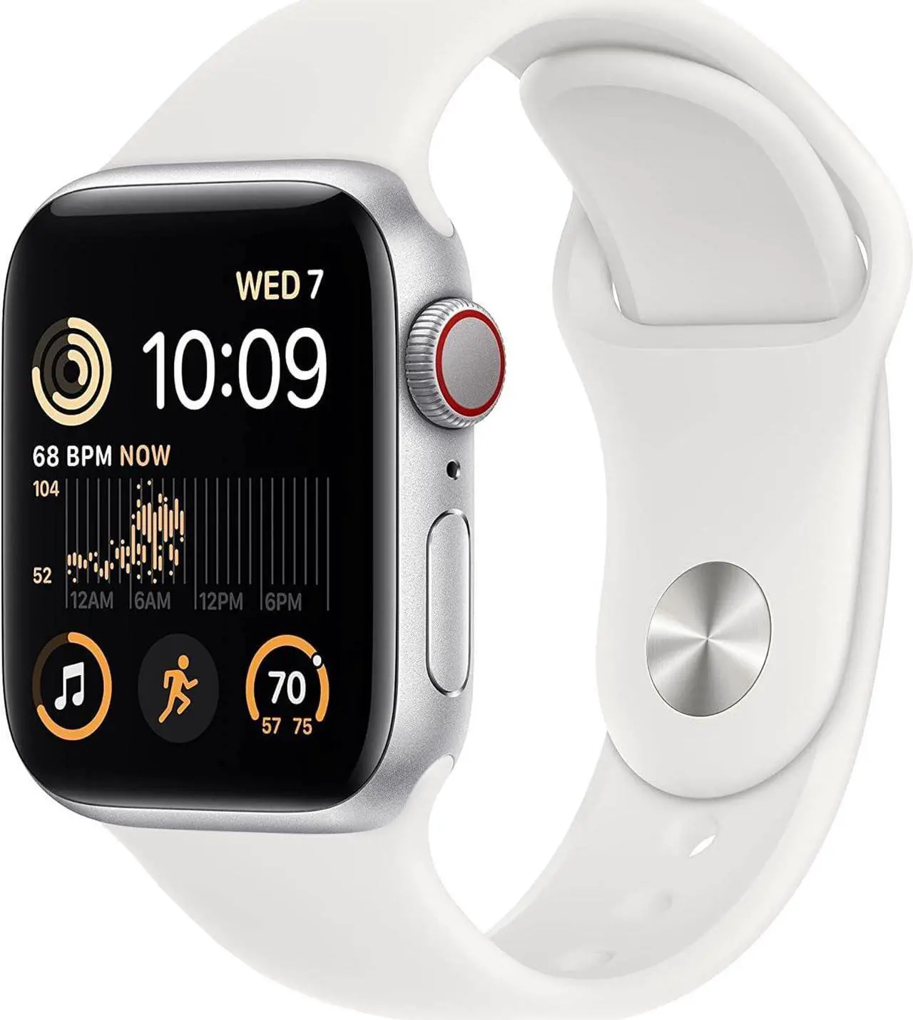 Main image of Apple Watch SE (2nd Gen) [GPS + Cellular 40mm] Smart Watch w/Silver Aluminum Case & White Sport Band - M/L.