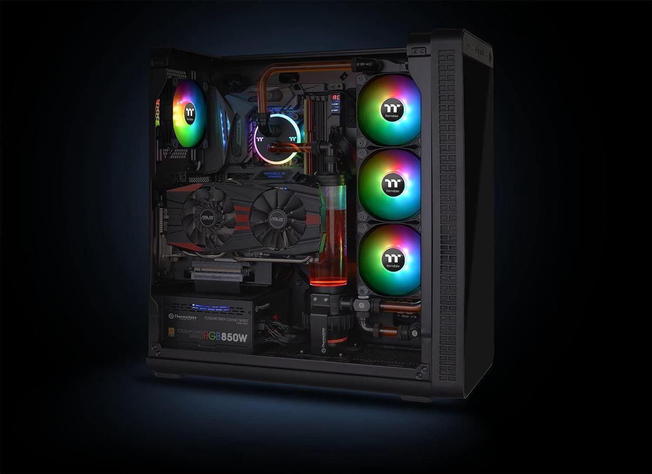 Alt view image 6 of 7 - Thermaltake Pure Plus 12 RGB TT Premium Edition 120mm Software Enabled Circular 9 Controllable LEDs RGB PWM Case Radiator Fan 3Pack, TT RGB PLUS Software, AI Interactive Voice Control CL-F063-PL12SW-A