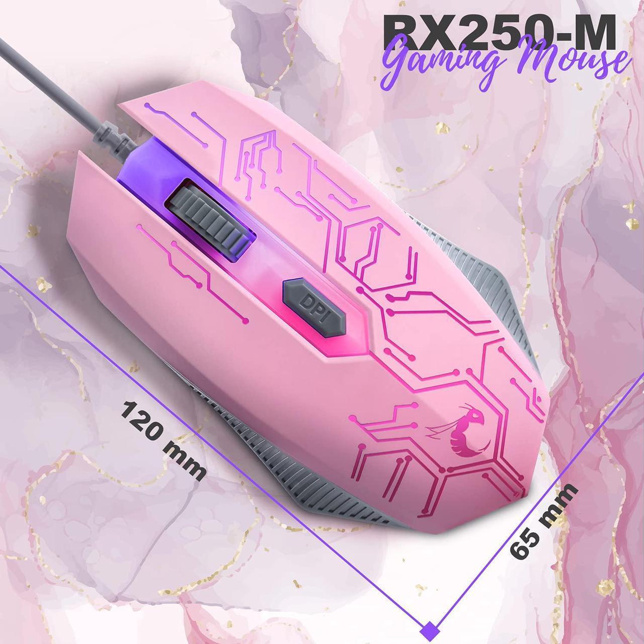 Alt view image 4 of 7 - Pink Gaming Keyboard and Mouse Headset Headphones and Mouse pad, Wired LED RGB Backlight Bundle Pink PC Accessories for Gamers and Xbox and PS4 PS5 Nintendo Switch Users - 4in1 Edition Hornet RX-250