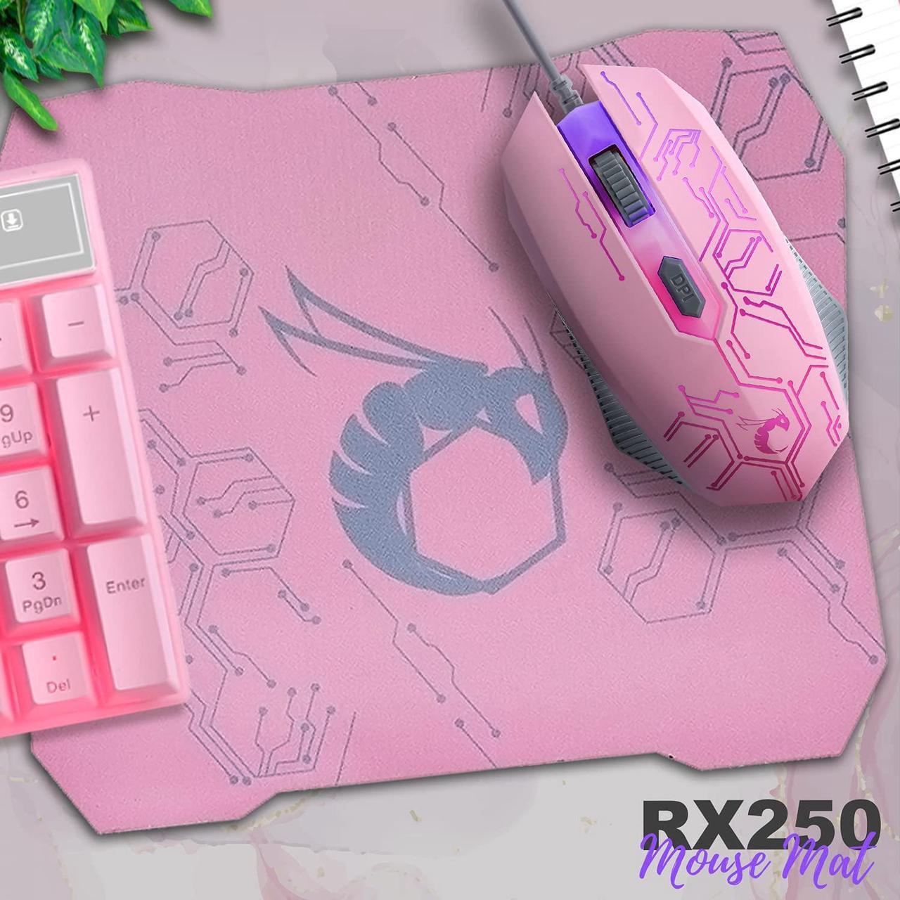 Alt view image 6 of 7 - Pink Gaming Keyboard and Mouse Headset Headphones and Mouse pad, Wired LED RGB Backlight Bundle Pink PC Accessories for Gamers and Xbox and PS4 PS5 Nintendo Switch Users - 4in1 Edition Hornet RX-250