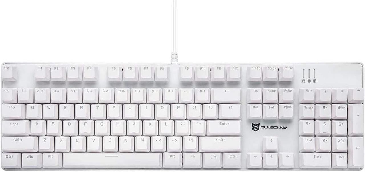 Merdia Mechanical Keyboard Gaming Keyboard with Blue Switch Wired Ice Blue Backlit Keyboard Full Size 104 Keys US Layout(White)