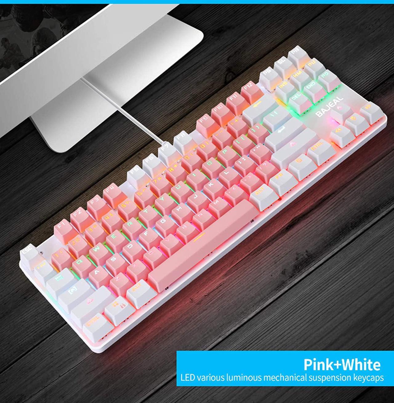 Alt view image 7 of 7 - BAJEAL Mechanical Keyboard,Hot Swap 87 Keys Keyboard,USB Wired Blue Switch Keyboard with Two Color Shine-Through Keycaps,Multi LED Backlit Lighting Gaming Keyboard (Pink White)