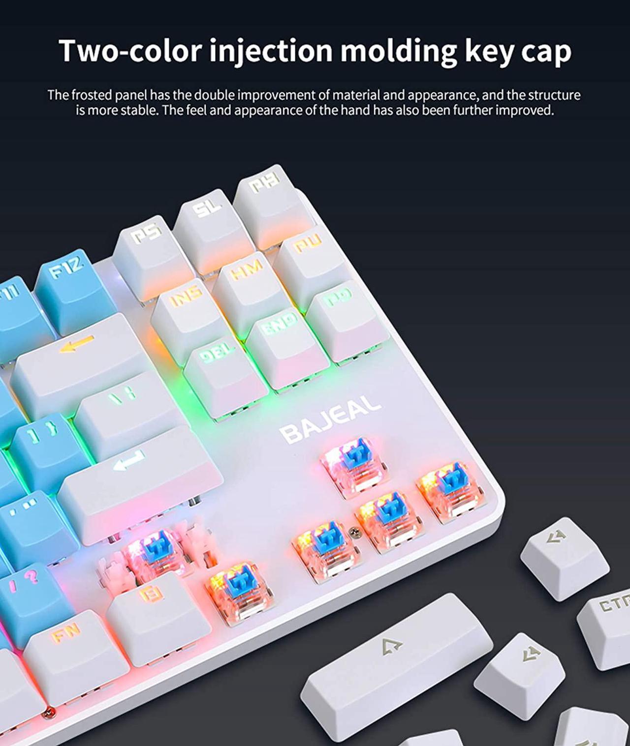Alt view image 5 of 7 - BAJEAL Mechanical Keyboard,Hot Swap 87 Keys Keyboard,USB Wired Blue Switch Keyboard with Two Color Shine-Through Keycaps,Multi LED Backlit Lighting Gaming Keyboard (Pink White)