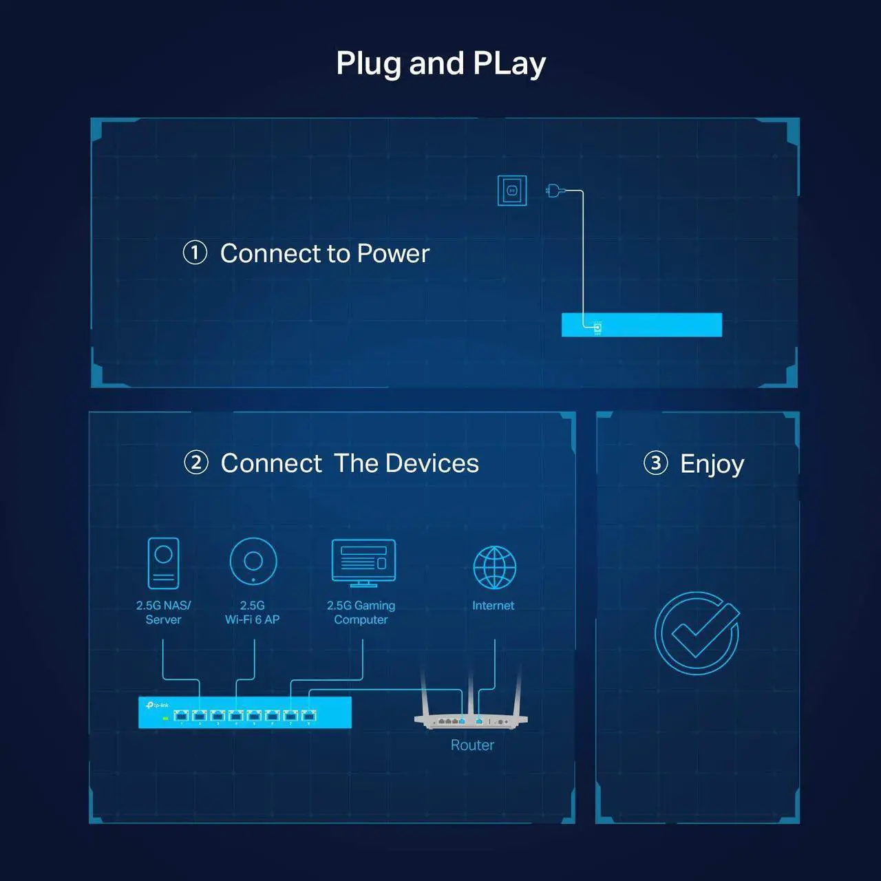 Alt view image 6 of 7 - TP-Link TL-SG108-M2 | 8 Port Multi-Gigabit Unmanaged Network Switch, Ethernet Splitter | 2.5G Bandwidth | Plug & Play | Desktop/Wall-Mount | Fanless Metal Design | Limited Lifetime Protection